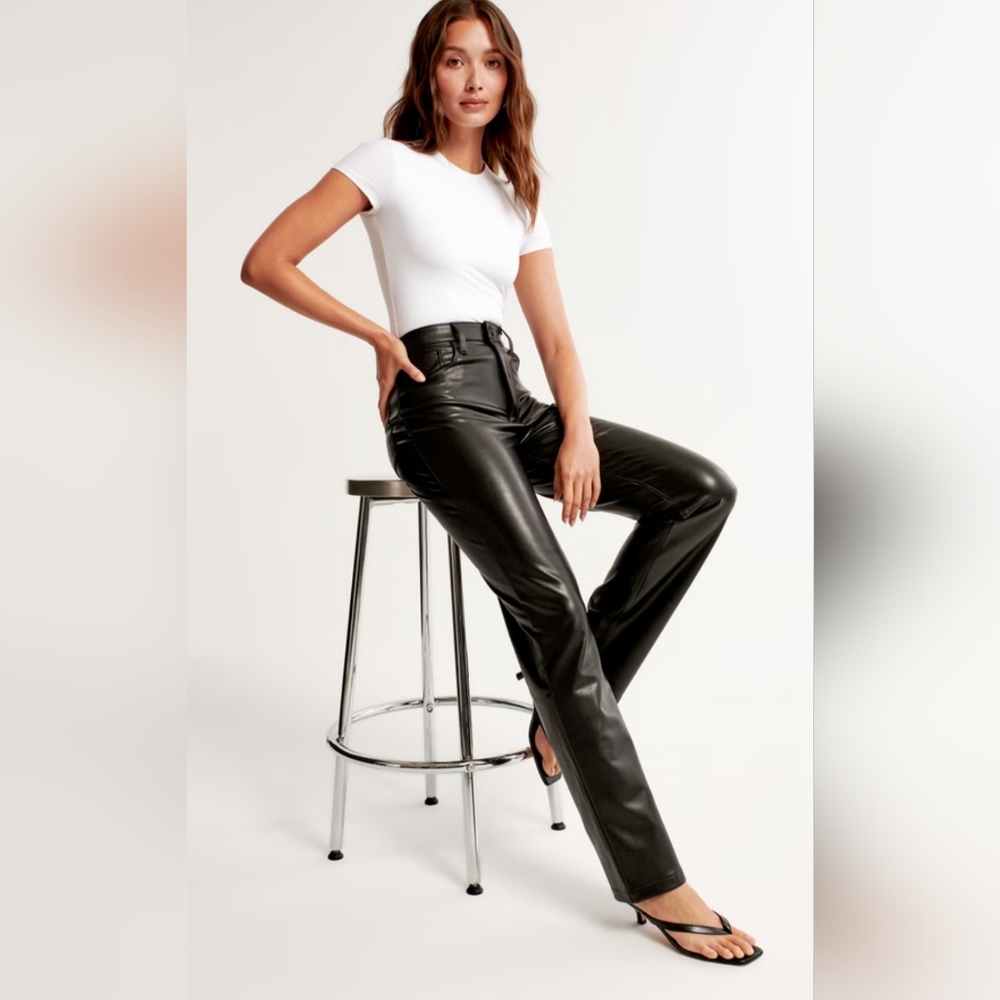 Abercrombie & Fitch Black High-Rise Leather Pants - BEST SELLER